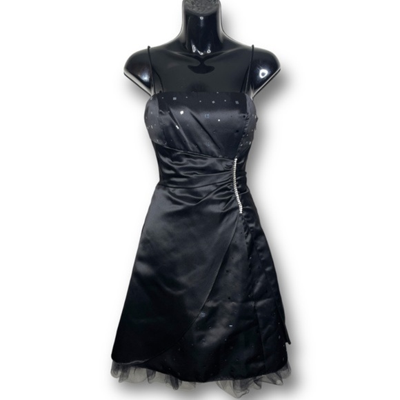 Blondie Nites Sz 3 Short Black Rhinestone Sequin Lace Up Tulle Event Party Dress - Picture 1 of 14